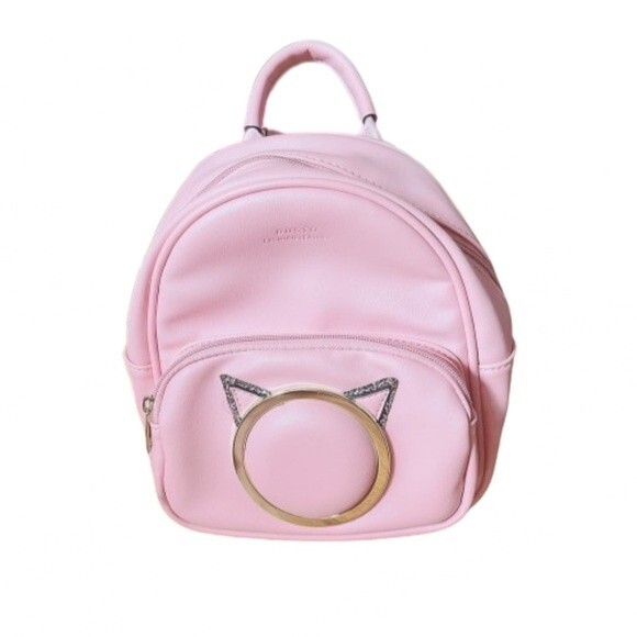 Kawaii Pink Fashion Leather Mini Backpack, Cat Design - Picture 1 of 6